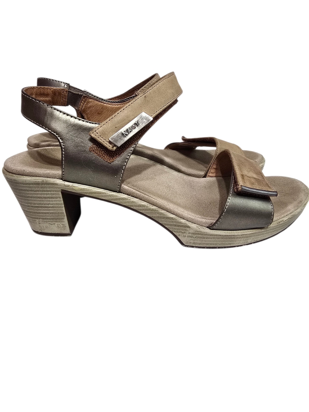 Naot Women's Taupe and Metallic Strap Sandals